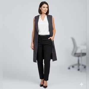 M Vest Longline Open Sleeveless Blazer Black Press